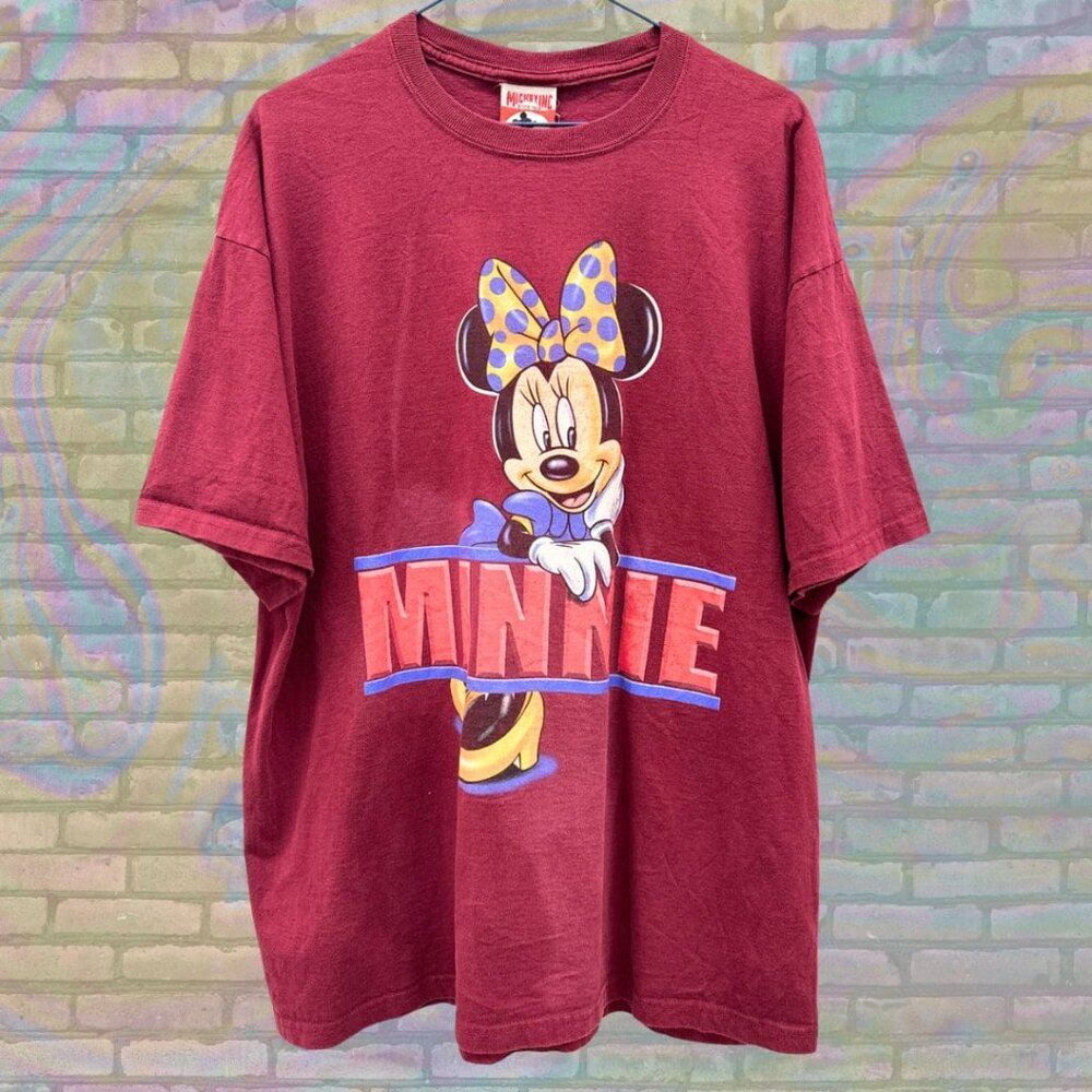 Disney Minnie Mouse Big Print Mickey Inc 90s Vintage Cartoon USA Made Shirt L